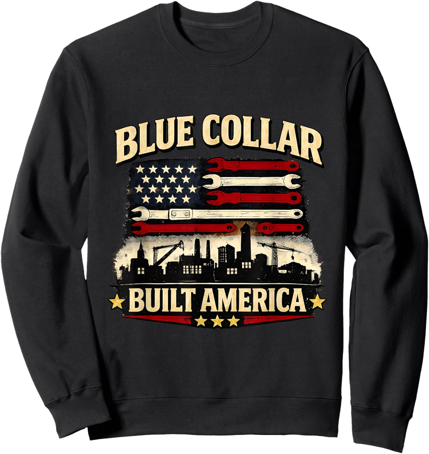 Blue Collar Built America Vintage Tools and Flag Art Sweatshirt - Sweatshirt | Black