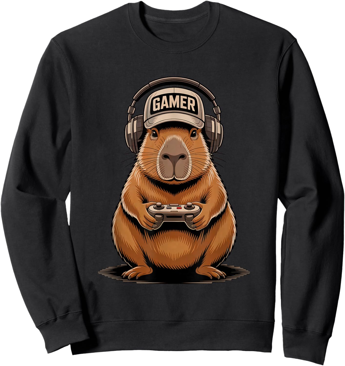 Funny Capybara Gamer Playing Video Games Kids Boys Girls Sweatshirt - Sweatshirt | Black