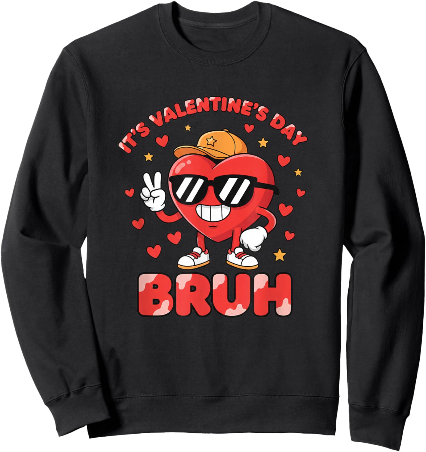 It's Valentine's Day Bruh Funny Kids Valentine Heart Cute Sweatshirt - Sweatshirt | Black