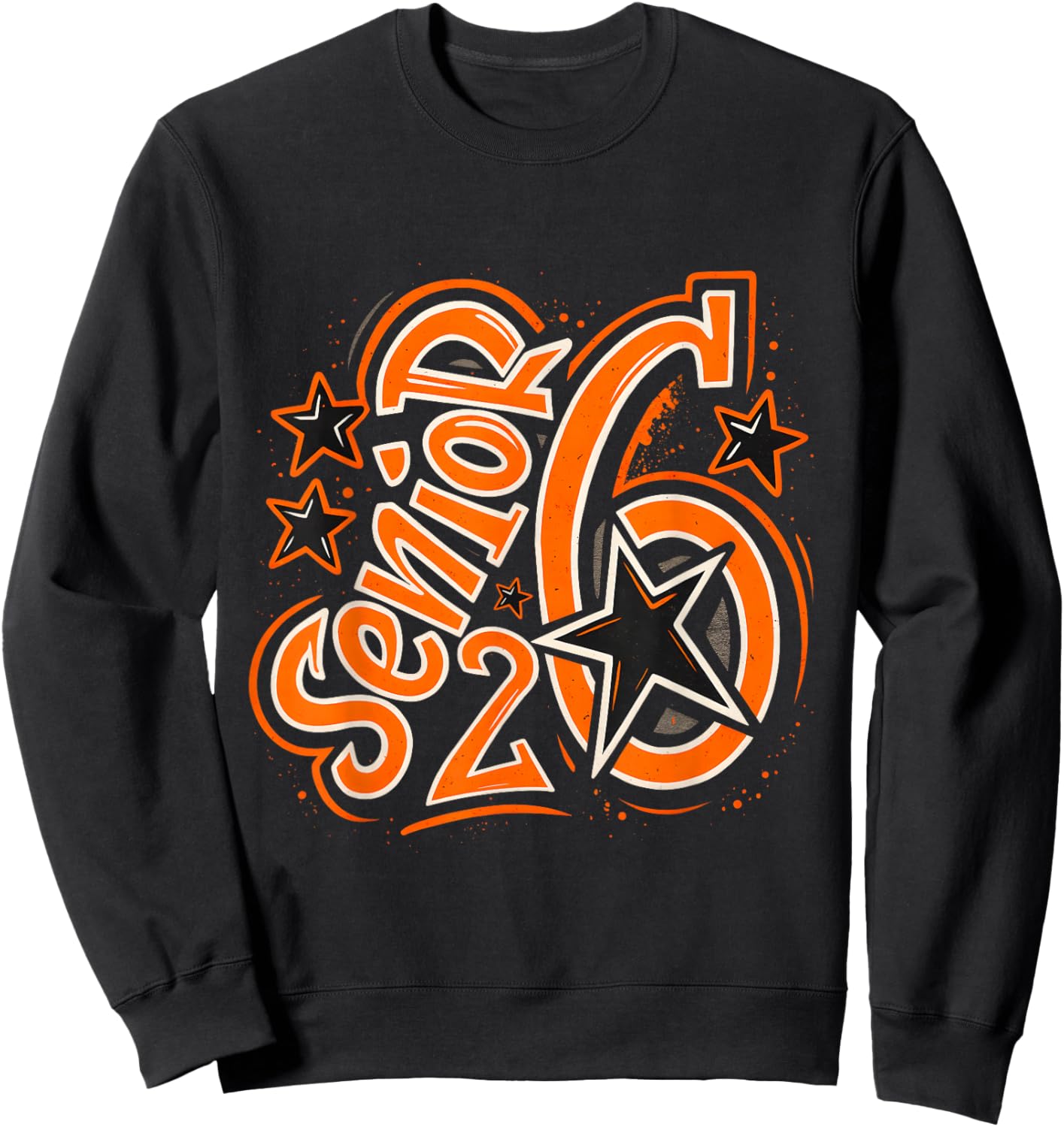 Senior 2026 Bold Orange Star Graffiti Graduation Art Sweatshirt - Sweatshirt | Black
