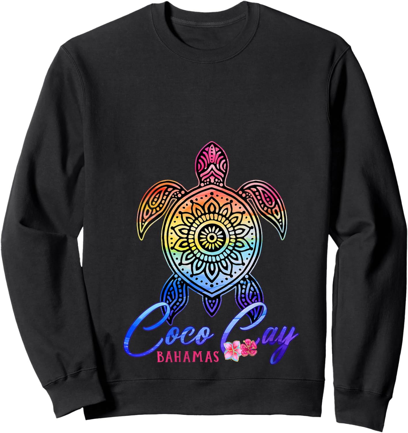 Women's Coco Cay Tie Dye Sea Turtle Bahamas Beach Vacation V-Neck Sweatshirt - Sweatshirt | Black