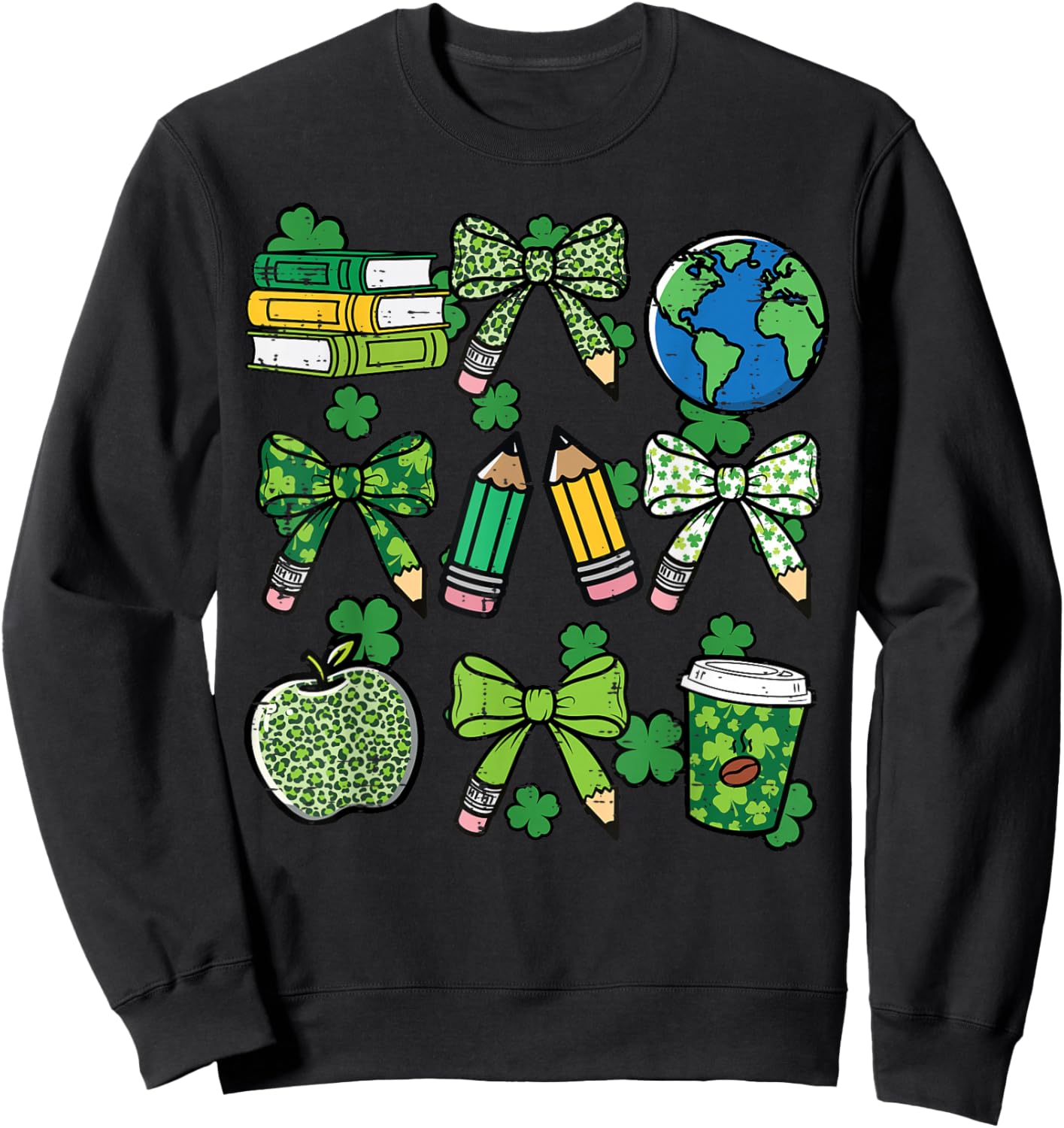 St Patricks Day Teacher Pencil Bow Saint Pattys Women Men Sweatshirt - Sweatshirt | Black