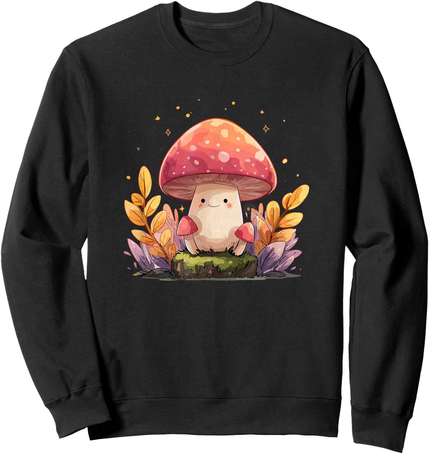 Whimsical Cute Mushroom Autumn Forest Kawaii Sweatshirt - Sweatshirt | Black