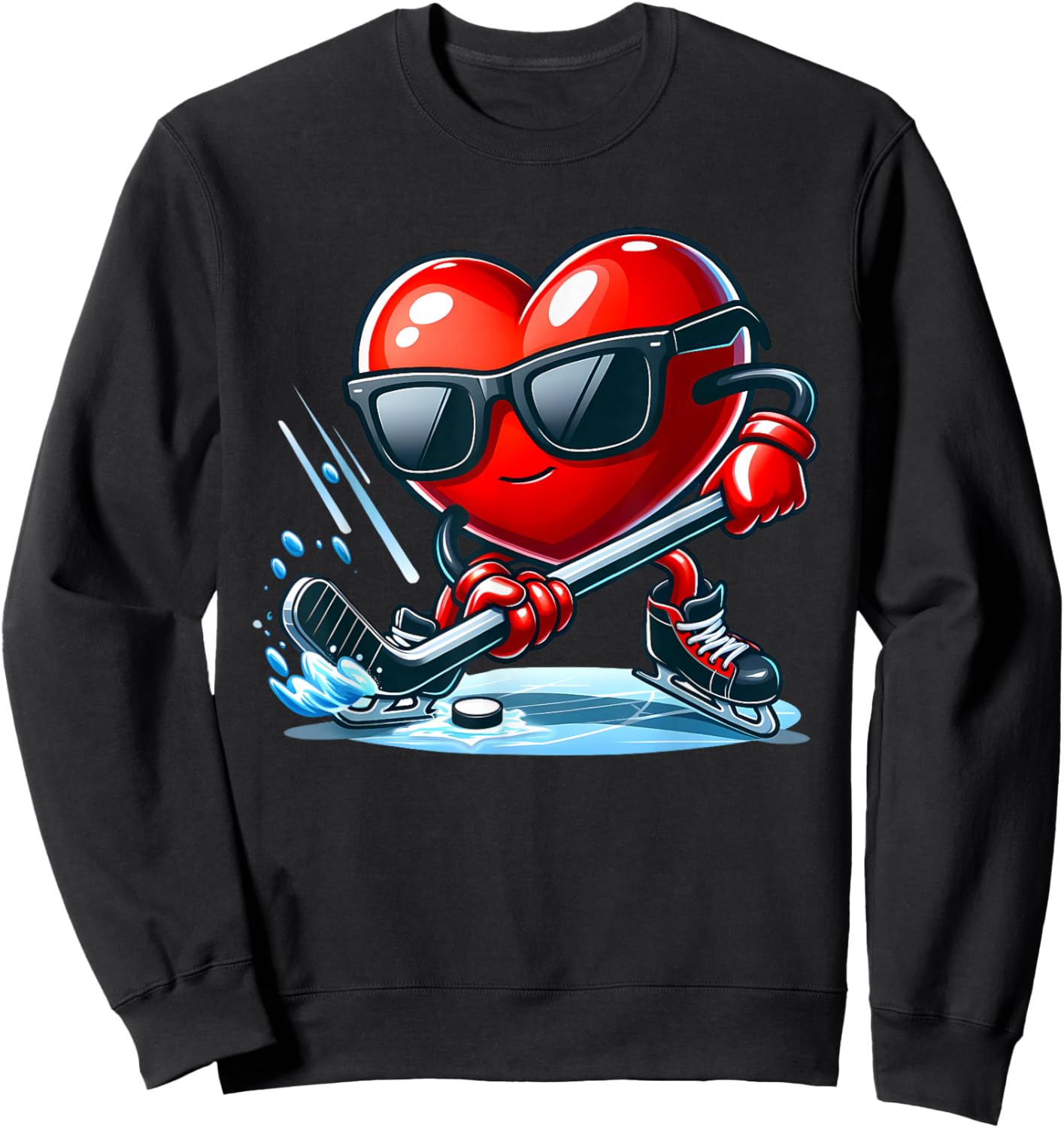 Funny Valentine Ice Hockey Player Red Hearts February 14 Sweatshirt - Sweatshirt | Black