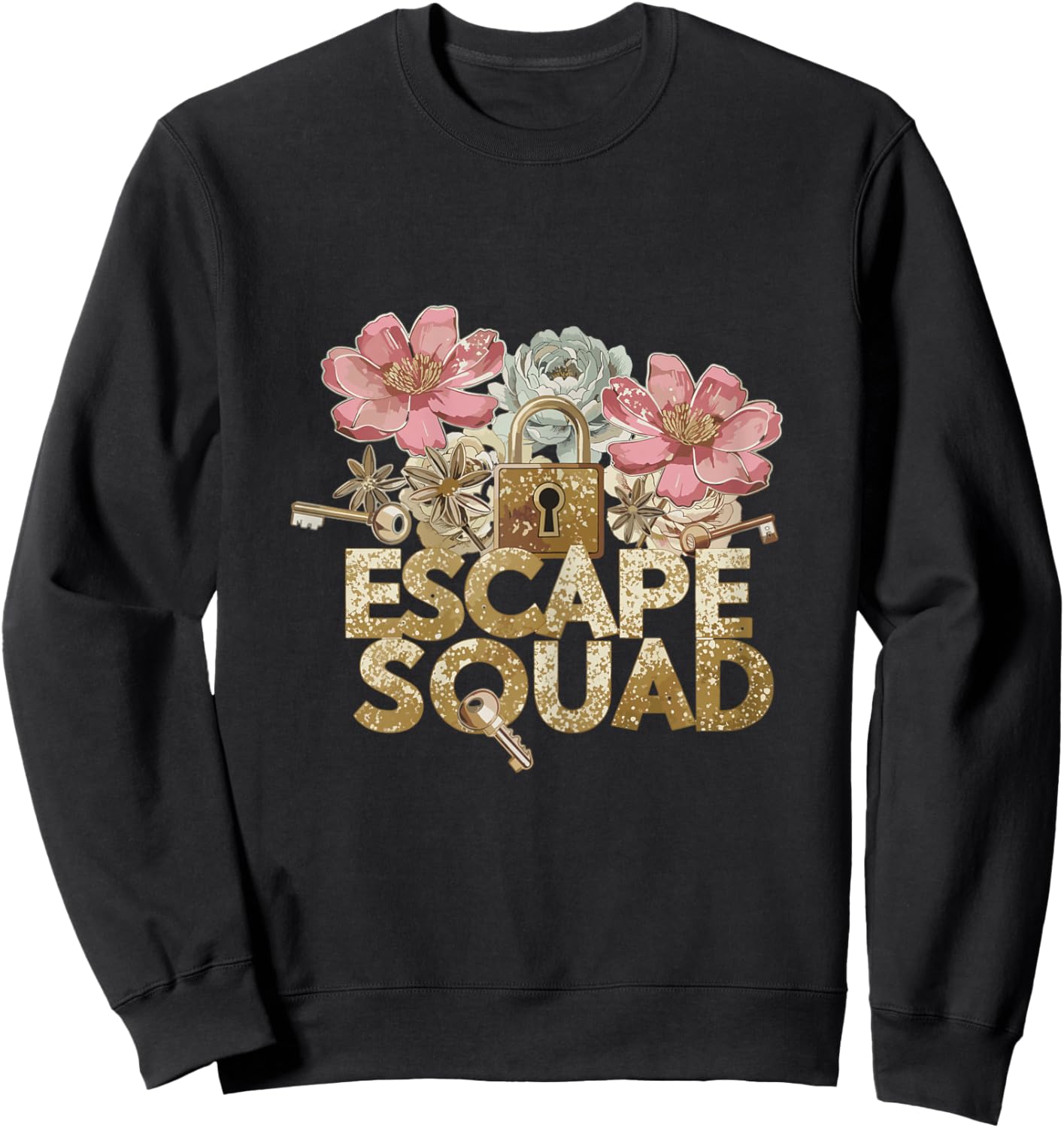 Escape Squad Lock Floral Whimsical Escape Room Sweatshirt - Sweatshirt | Black