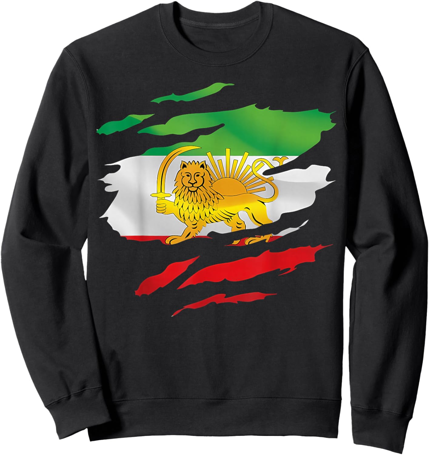 Free Iran Symbol Flag Heartbeat Freedom Love with Lion Sweatshirt - Sweatshirt | Black