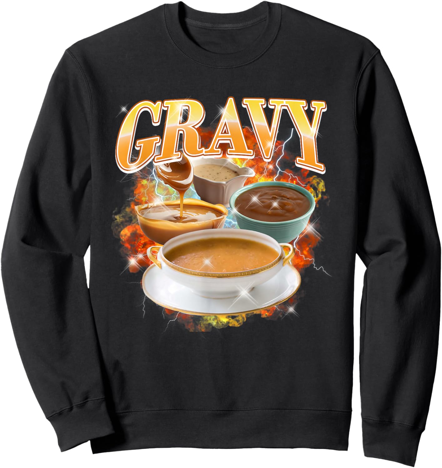 Thanksgiving Gravy Bootleg 90's Rap Rock Vintage Funny Sweatshirt - Sweatshirt | Black