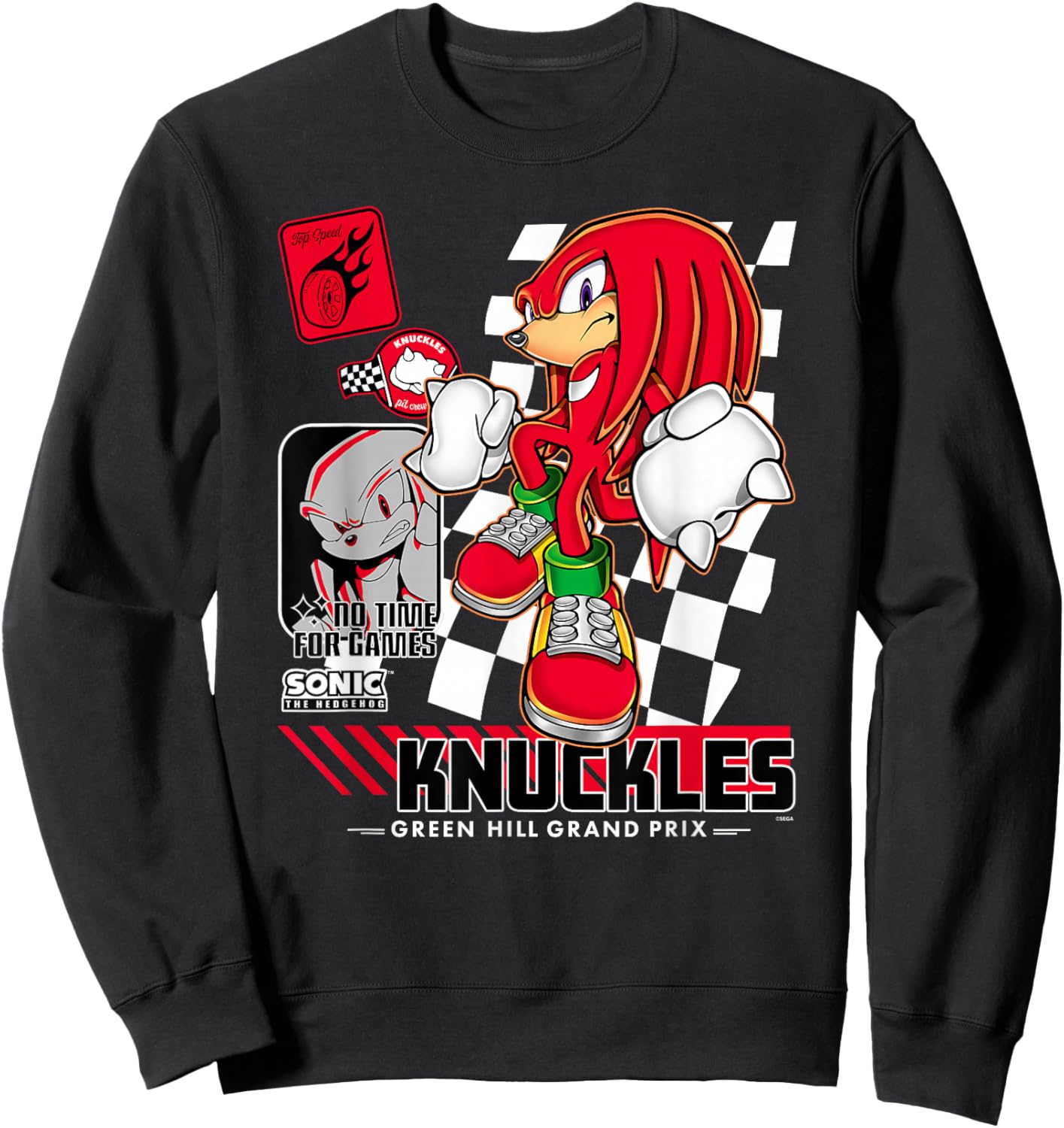 Sonic The Hedgehog Knuckles No Time for Games Poster Sweatshirt - Sweatshirt | Black