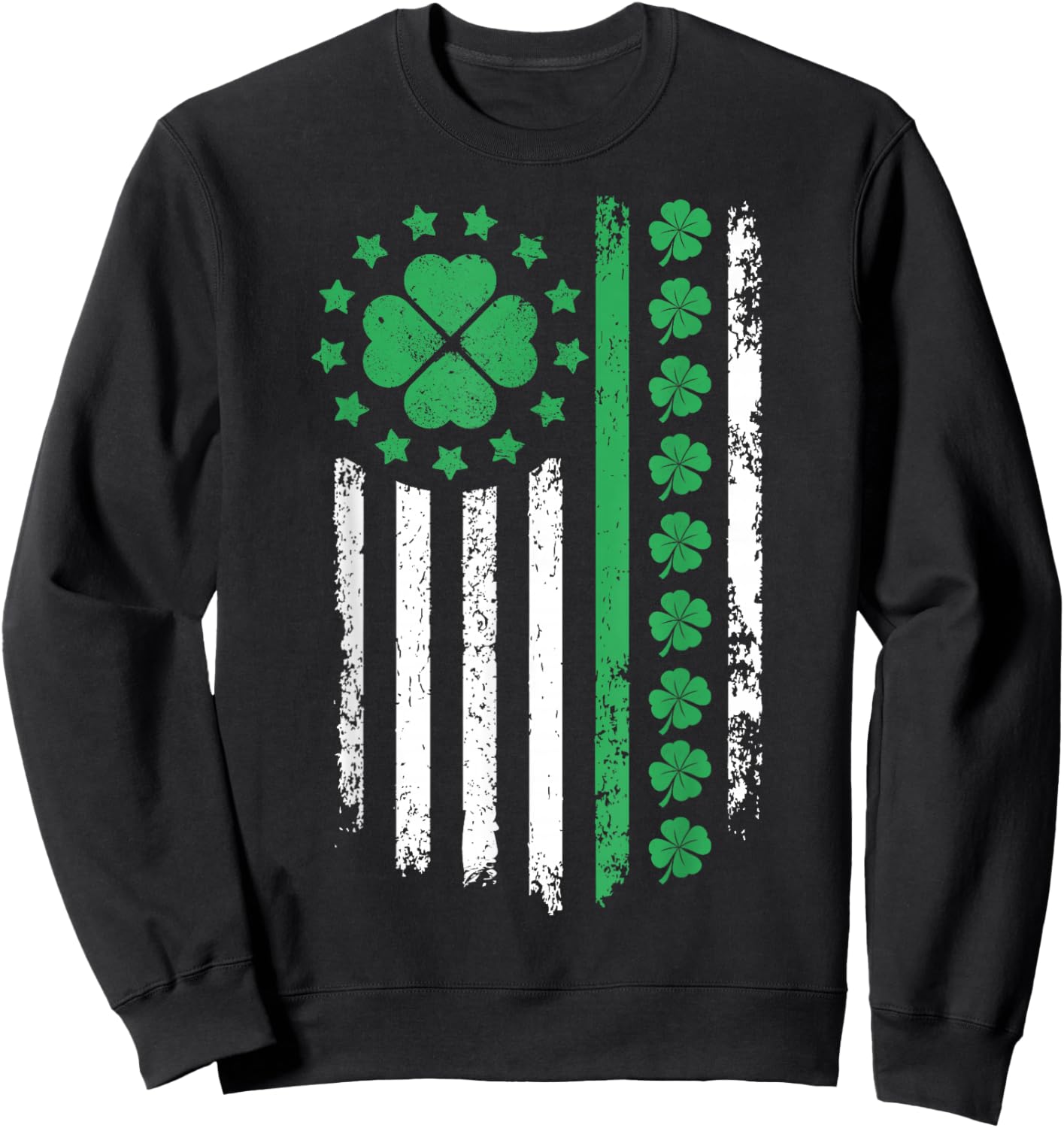 US American Flag Design with Shamrocks for Saint Paddy s Day Sweatshirt - Sweatshirt | Black