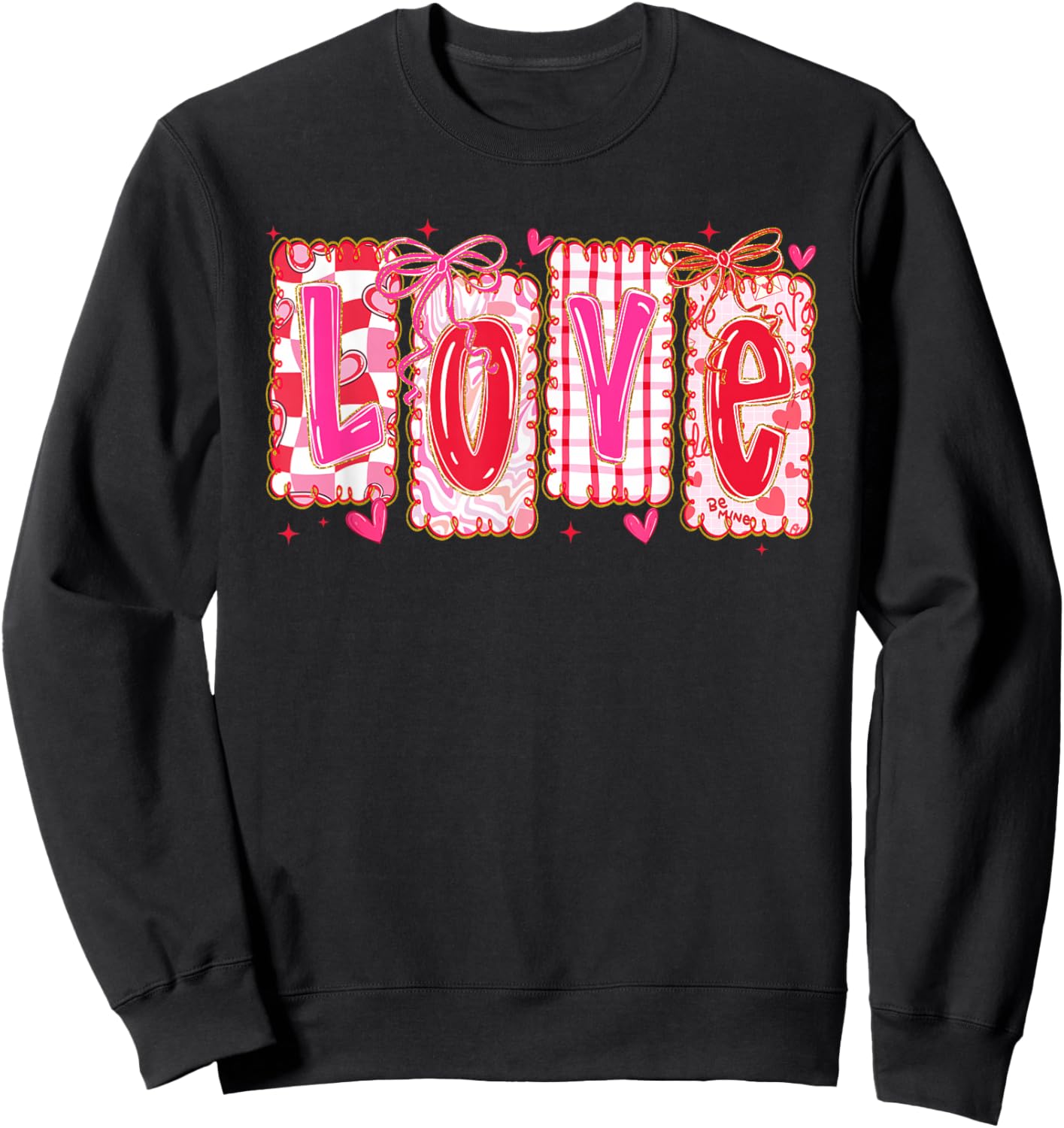Preppy Love Valentine’s Day Coquette Bow Girls Women Sweatshirt - Sweatshirt | Black