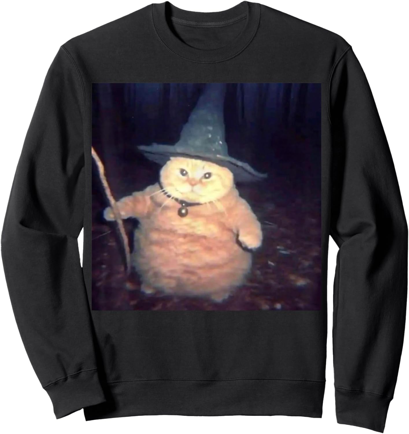 Cute Funny Cat Halloween Cat Meme Wizard Cat Weird Cat Ghost Sweatshirt - Sweatshirt | Black