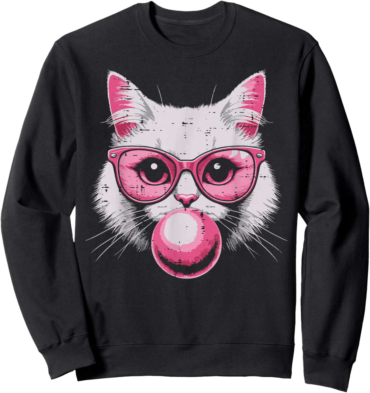 Cat Face Pink Glasses Bubble Gum Cute Kitty Women Girls Kids Sweatshirt - Sweatshirt | Black