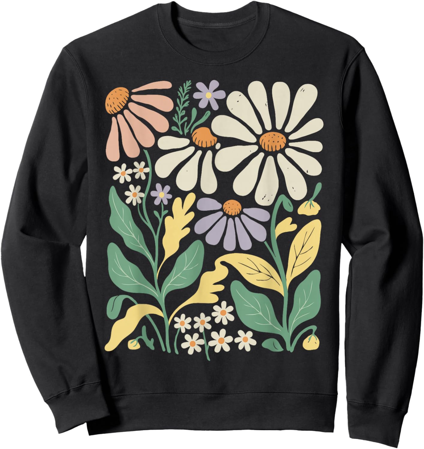Retro Wildflowers Flowers Pattern Summer Spring Boho Vintage Sweatshirt - Sweatshirt | Black