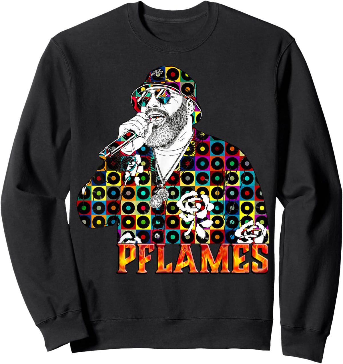 The Joy Experience | PFLAMES Vinyl Mosaic Portrait Sweatshirt - Sweatshirt | Black