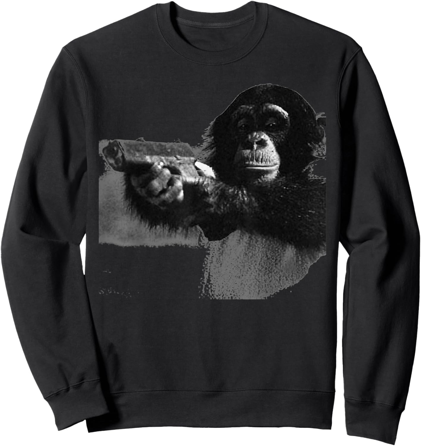 Vintage Chimpanzees with Gun Funny Monkey Meme Sweatshirt - Sweatshirt | Black