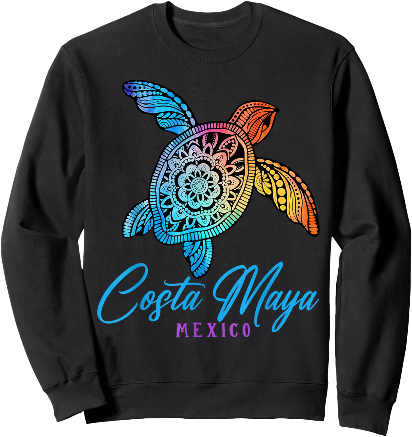 Costa Maya Tie Dye Sea Turtle Mexico Beach Vacation Sweatshirt - Sweatshirt | Black