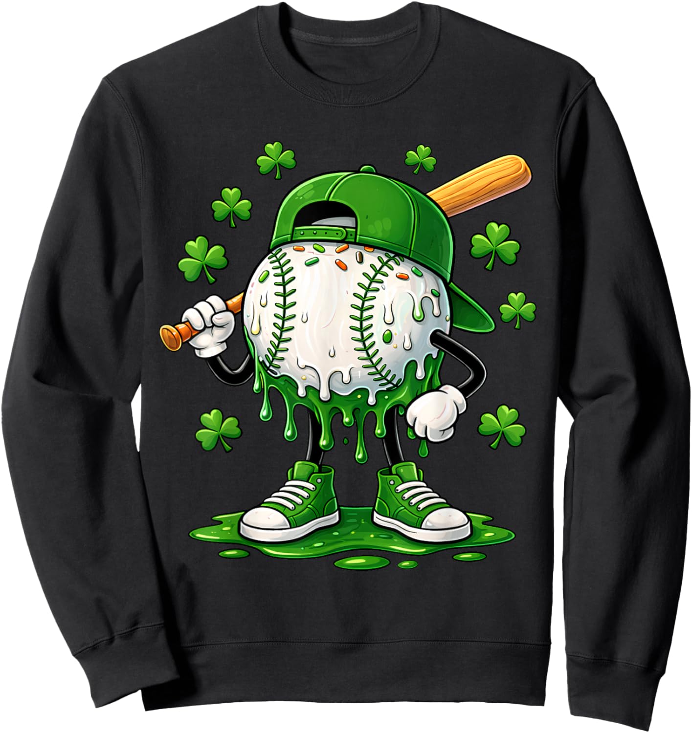 Baseball St Patricks Day Boys Kids Sport Drip Green Shamrock Sweatshirt - Sweatshirt | Black