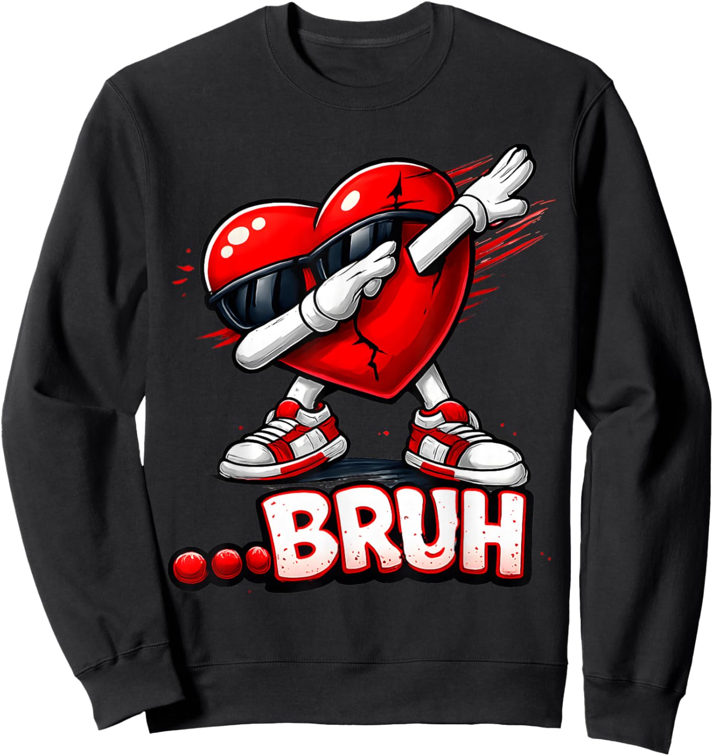 Valentines Day Bruh Dabbing Funny Valentines Heart Boys Kids Sweatshirt - Sweatshirt | Black