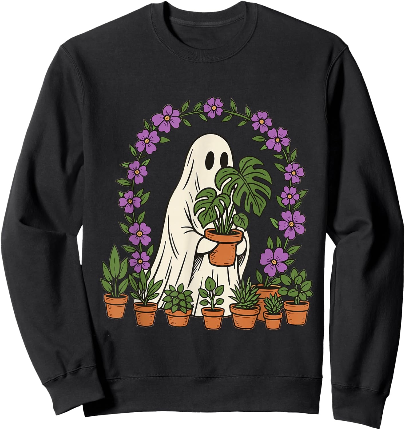 Funny Cute Ghost Monstera Spooky Plant Lover Sweatshirt - Sweatshirt | Black