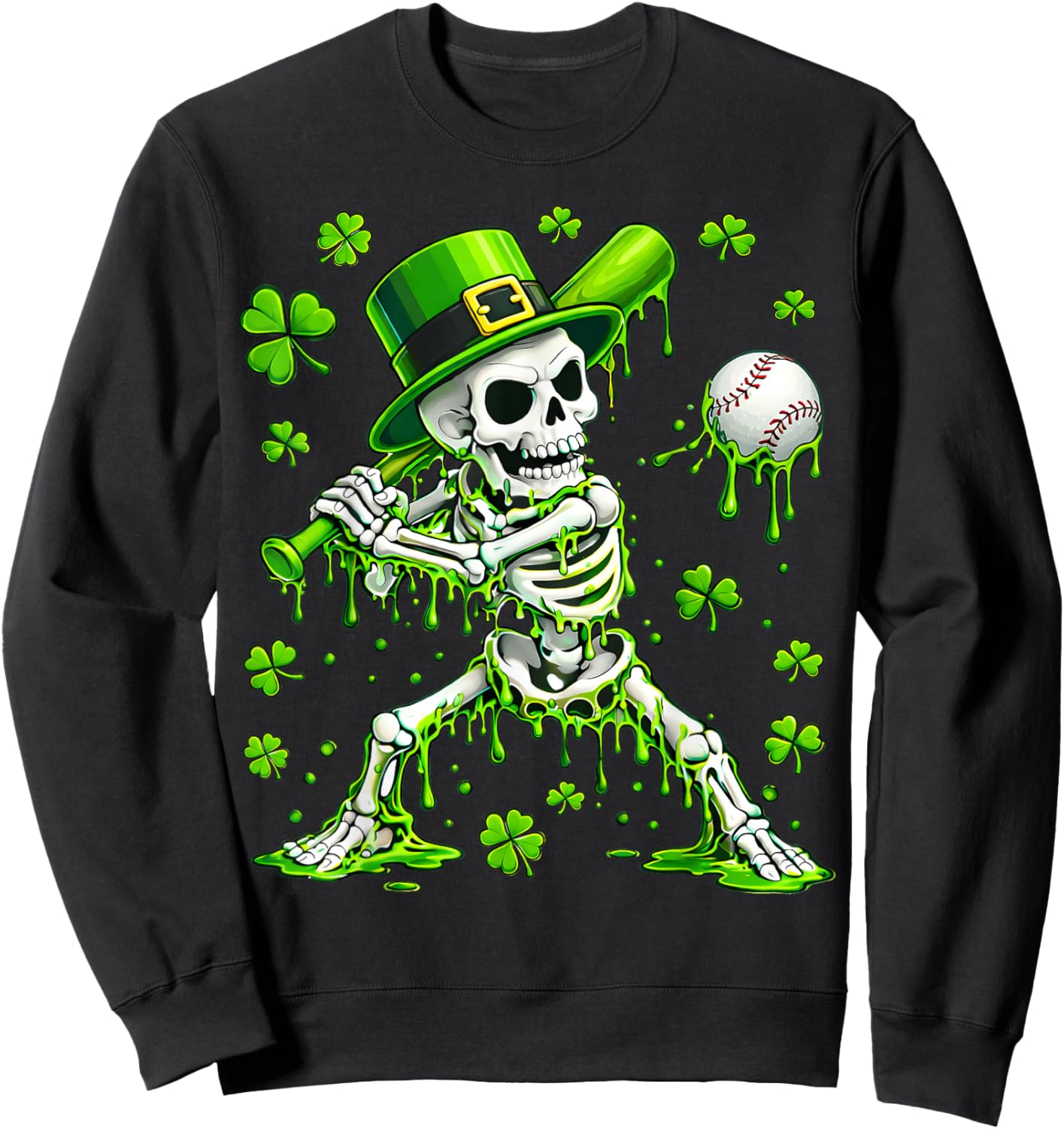 St Patricks Day Baseball Skeleton Irish Leprechaun Hat Boys Sweatshirt - Sweatshirt | Black