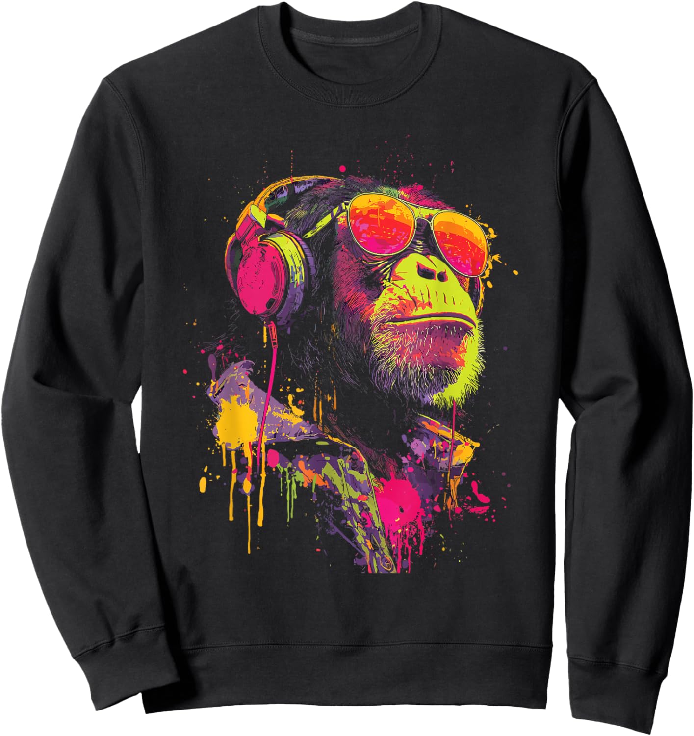 Colorful Monkey Headphones Vibrant Graffiti Colorful Kids Sweatshirt - Sweatshirt | Black