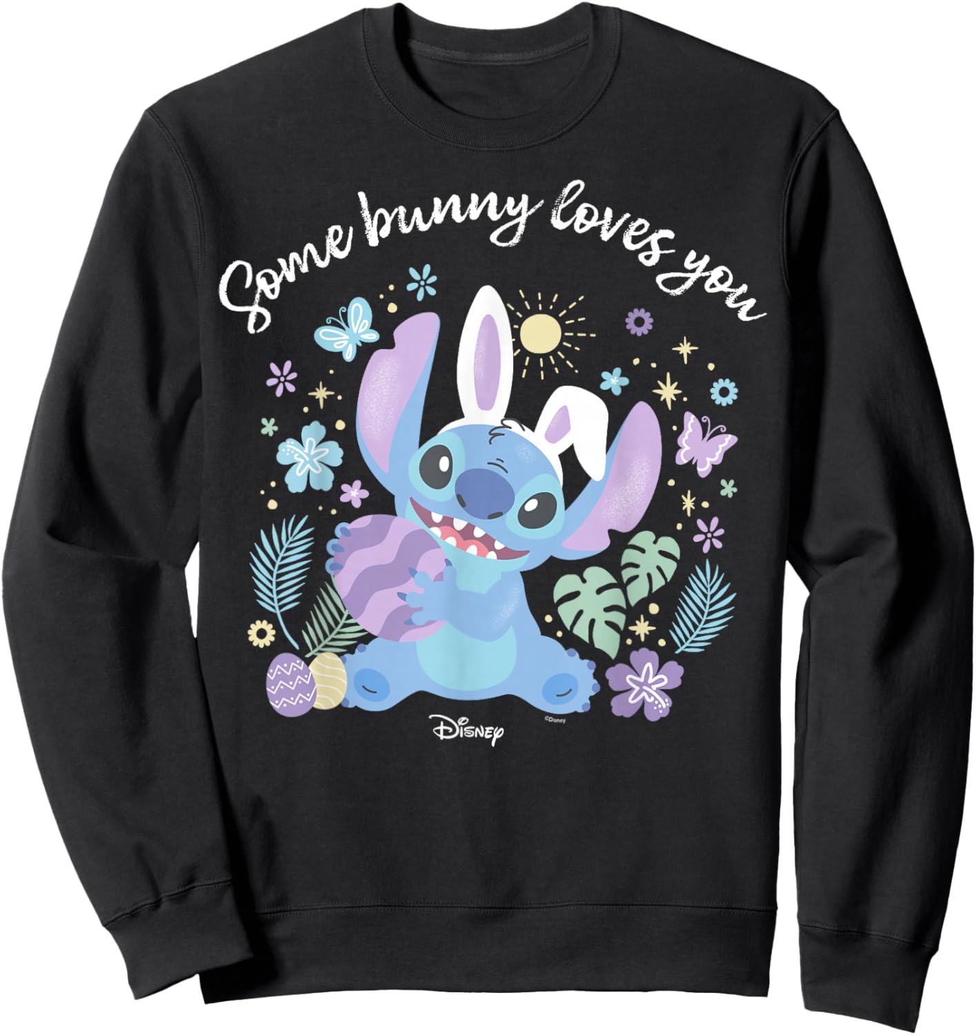 Disney Lilo & Stitch Some Bunny Loves You Easter Tropical Sweatshirt - Sweatshirt | Black