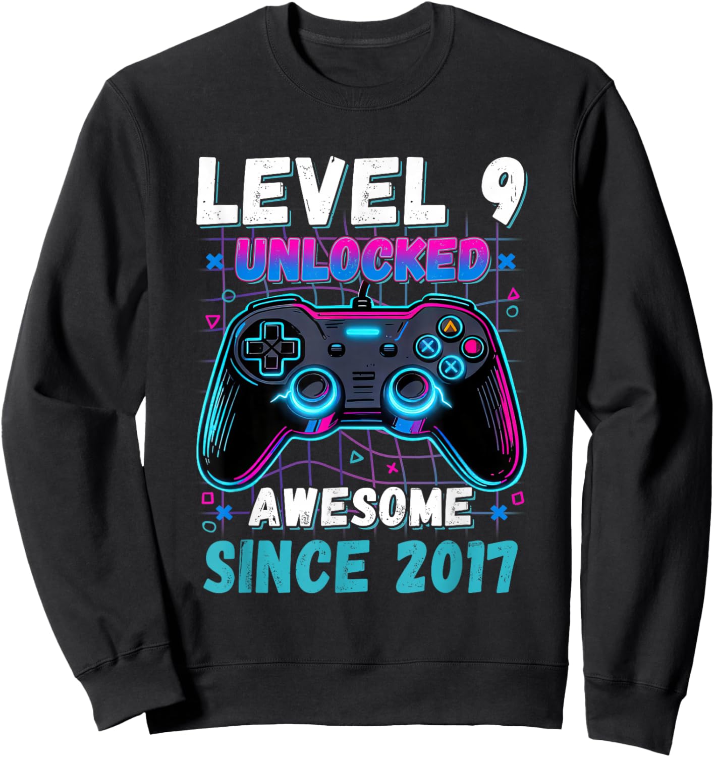 Level 9 Unlocked Awesome Since 2017 Nine 9th Birthday Boys Sweatshirt - Sweatshirt | Black