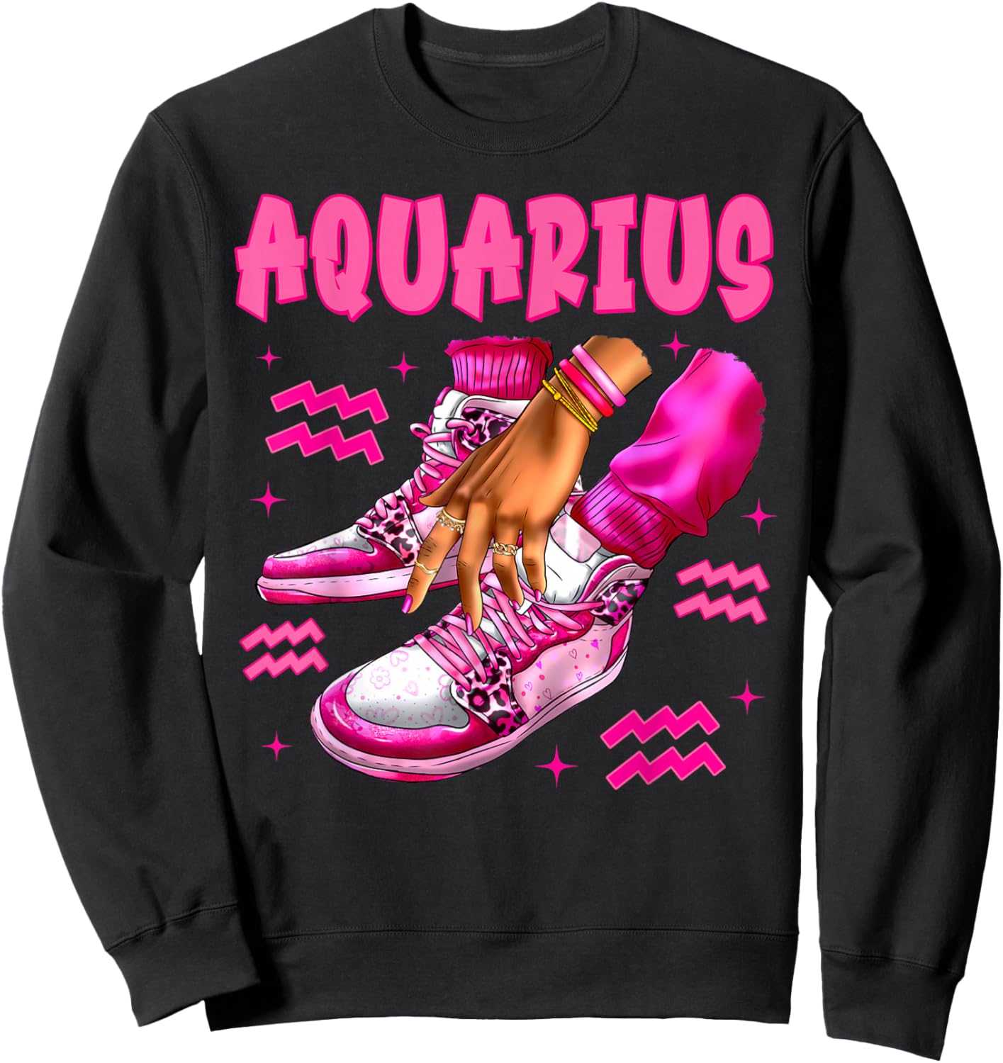 Aquarius Girl Birthday Black Woman Sneakers Zodiac Bday Sweatshirt - Sweatshirt | Black