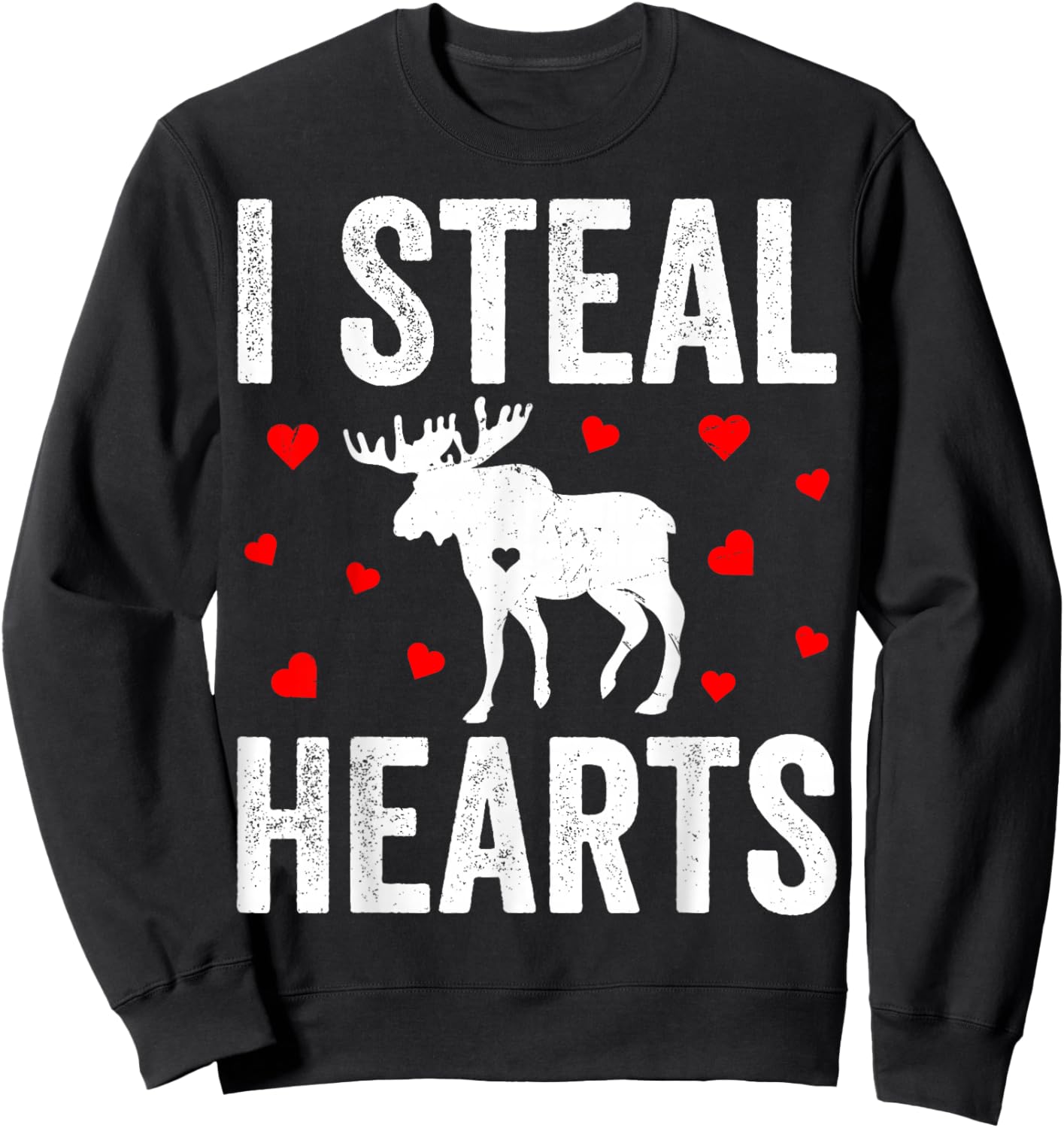 I Steal Hearts Moose Valentine's Day Couple Sweatshirt - Sweatshirt | Black