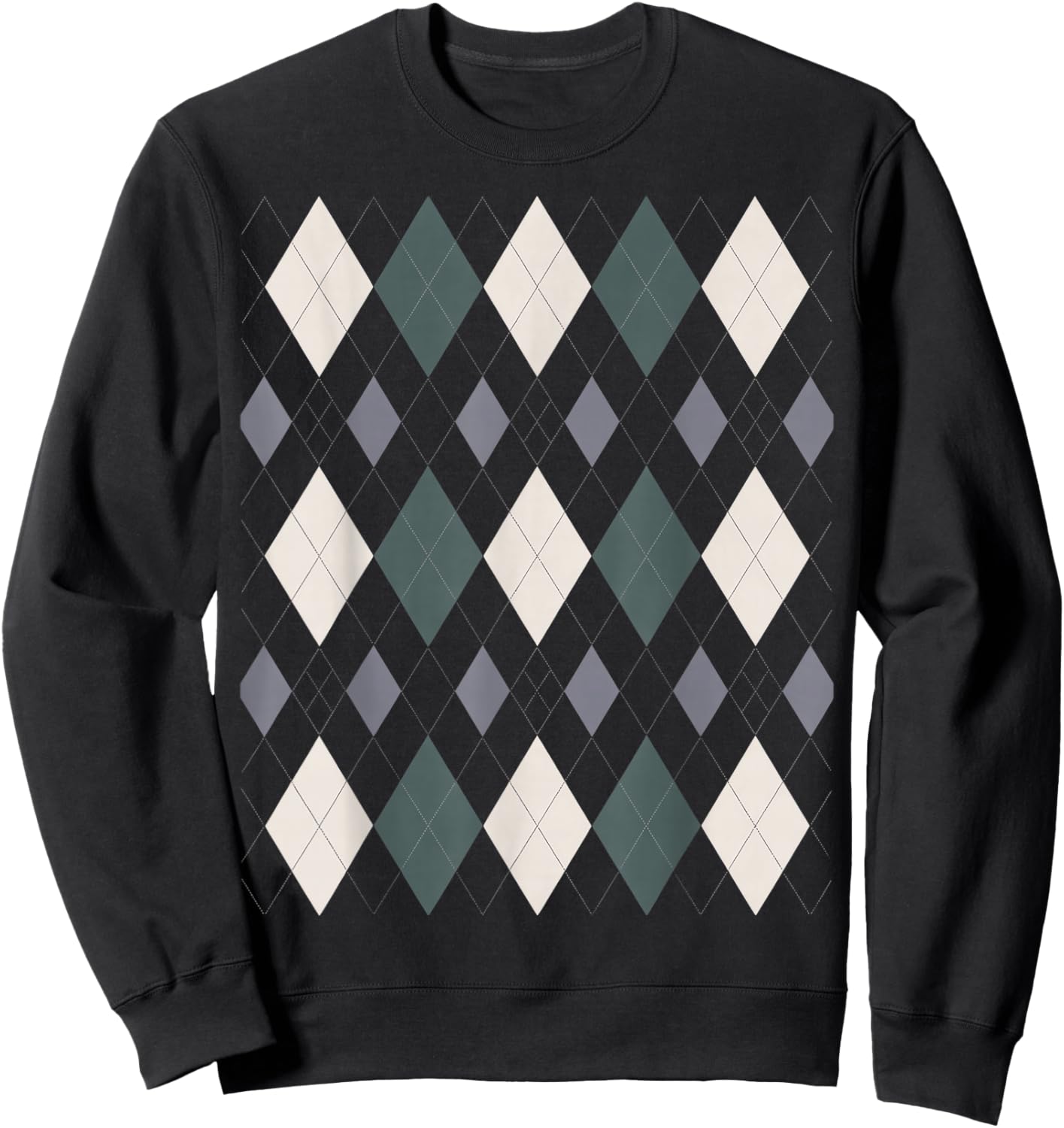 Preppy Plaid Argyle Stylish & Fun Faux Sweater Design Sweatshirt - Sweatshirt | Black