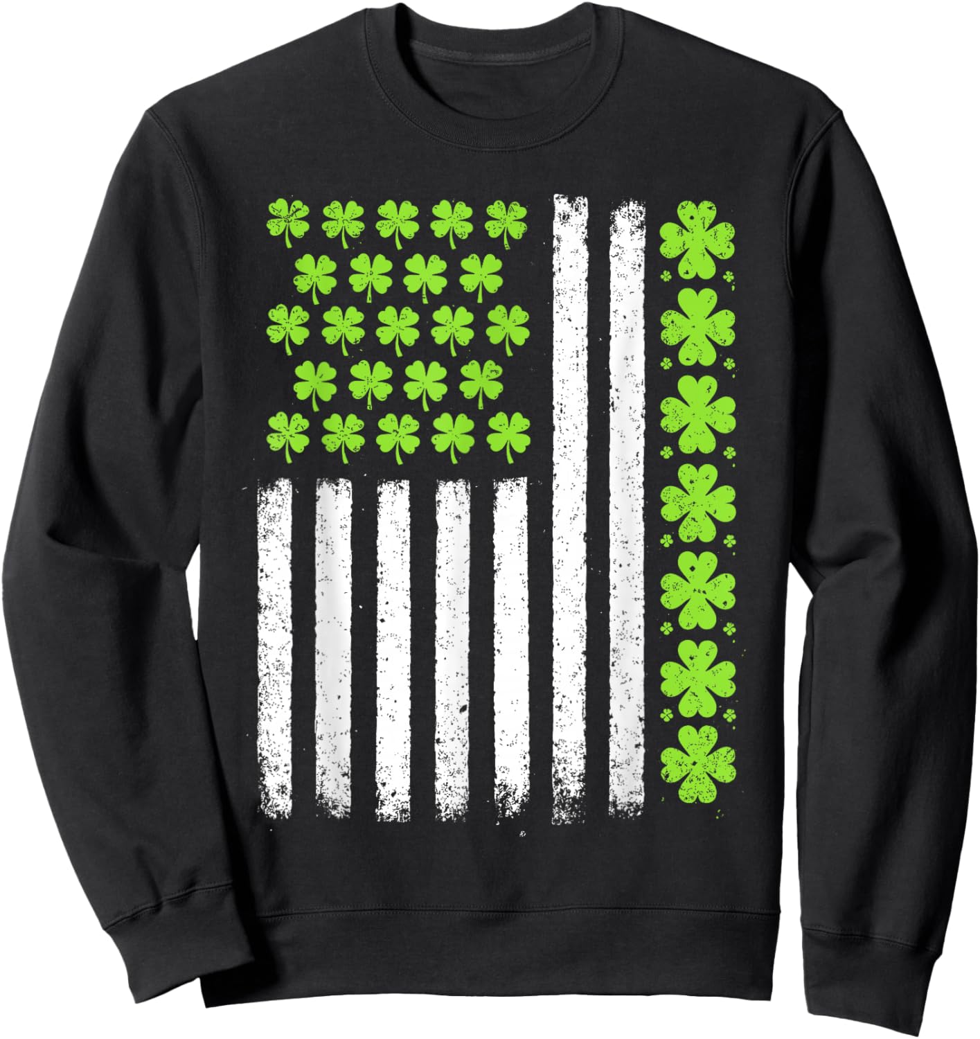 Lucky Shamrocks American Flag St Patrick's Day Men Women Sweatshirt - Sweatshirt | Black