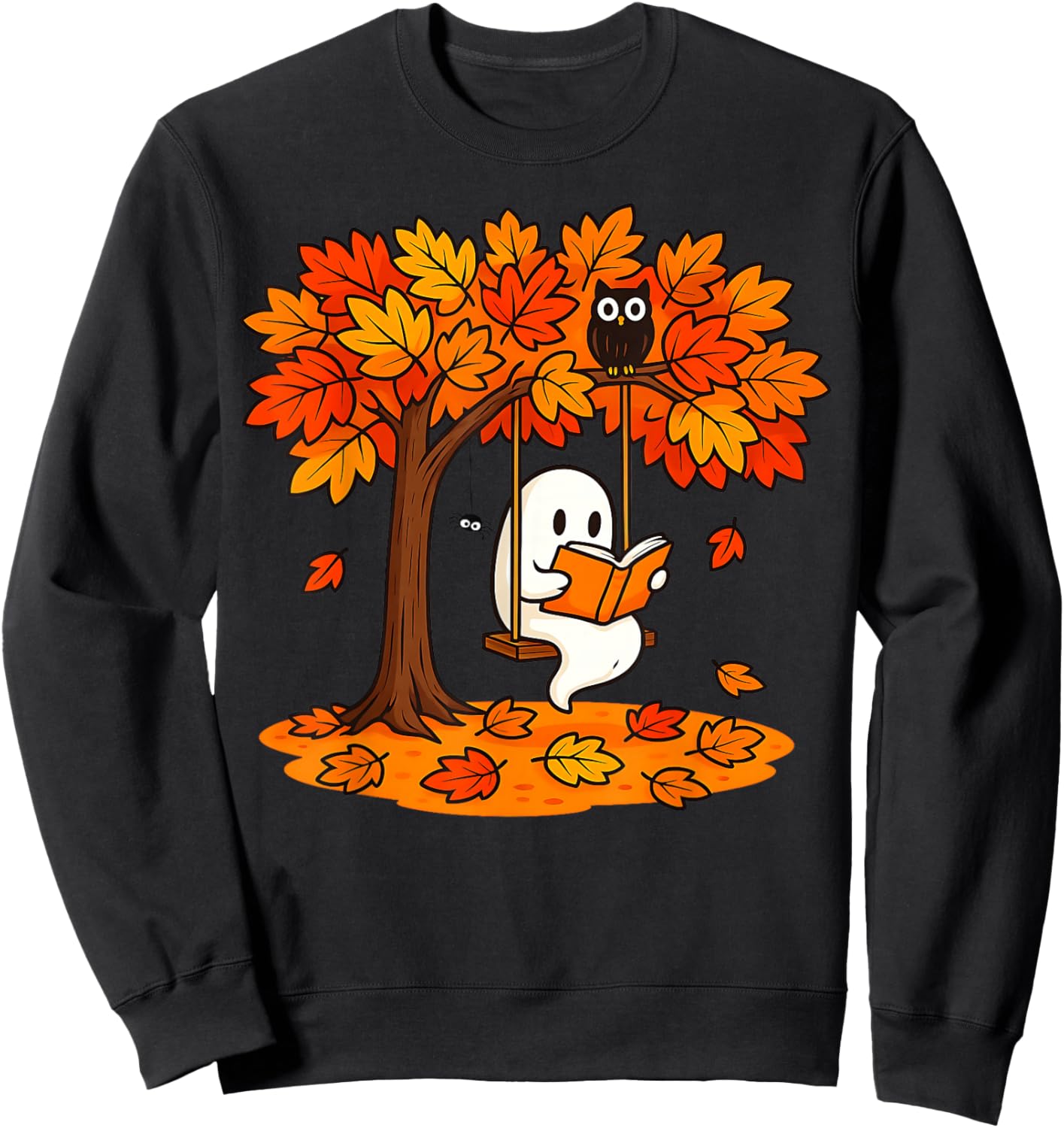Cute Ghost Reading Book Swinging Autumn & Halloween Readers Sweatshirt - Sweatshirt | Black
