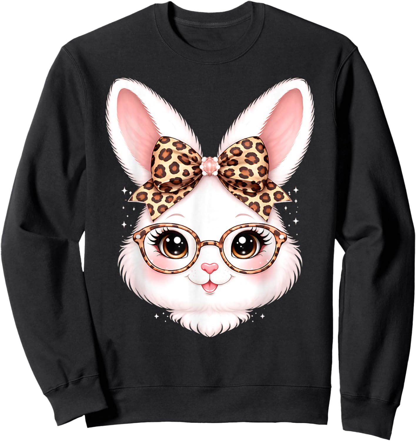 Cute Easter Bunny Leopard Coquette Bow Rabbit Women Kids Sweatshirt - Sweatshirt | Black