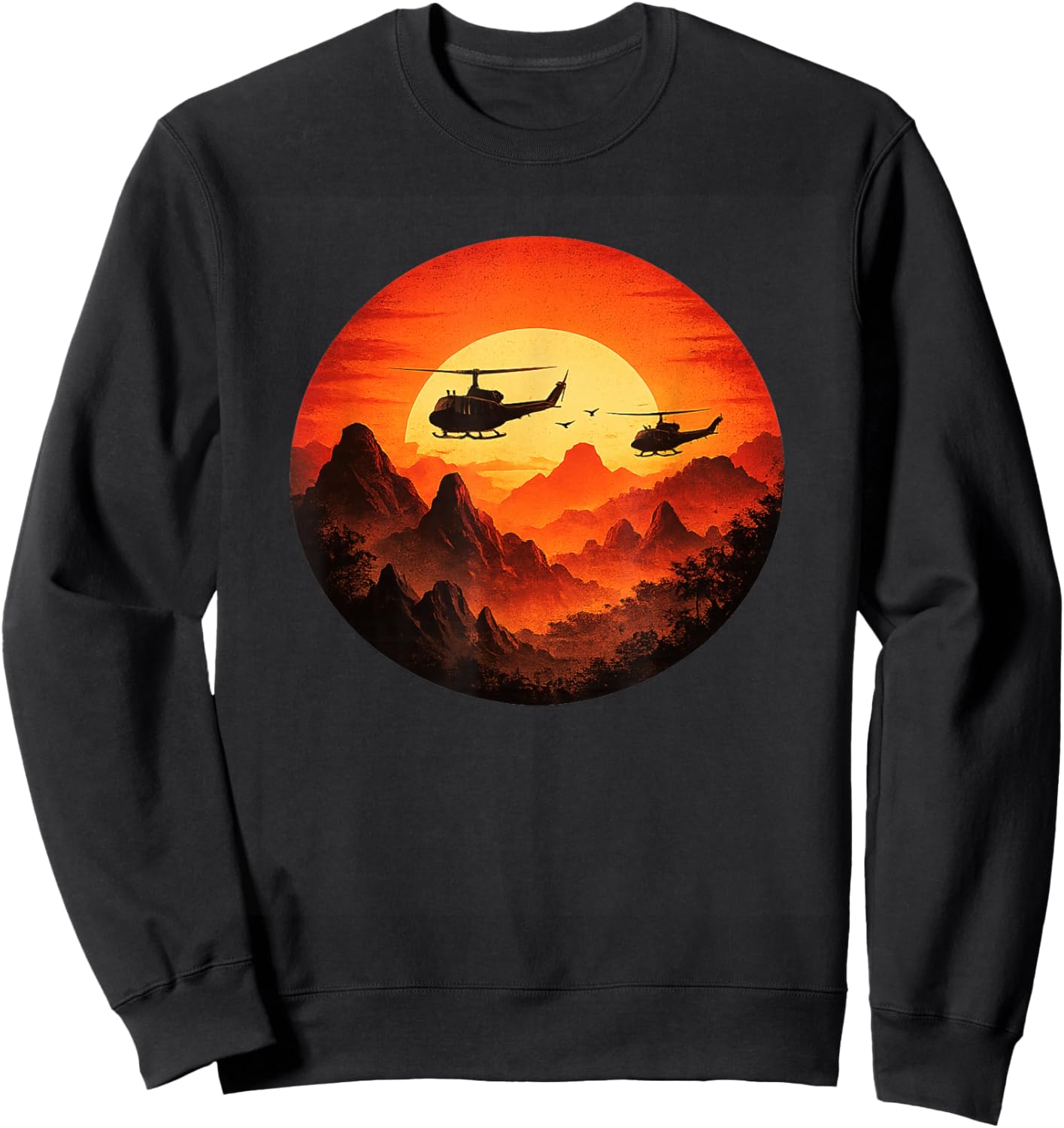 UH-1 Huey | Vintage Chopper Retro Huey Helicopter Mohawk Sweatshirt - Sweatshirt | Black