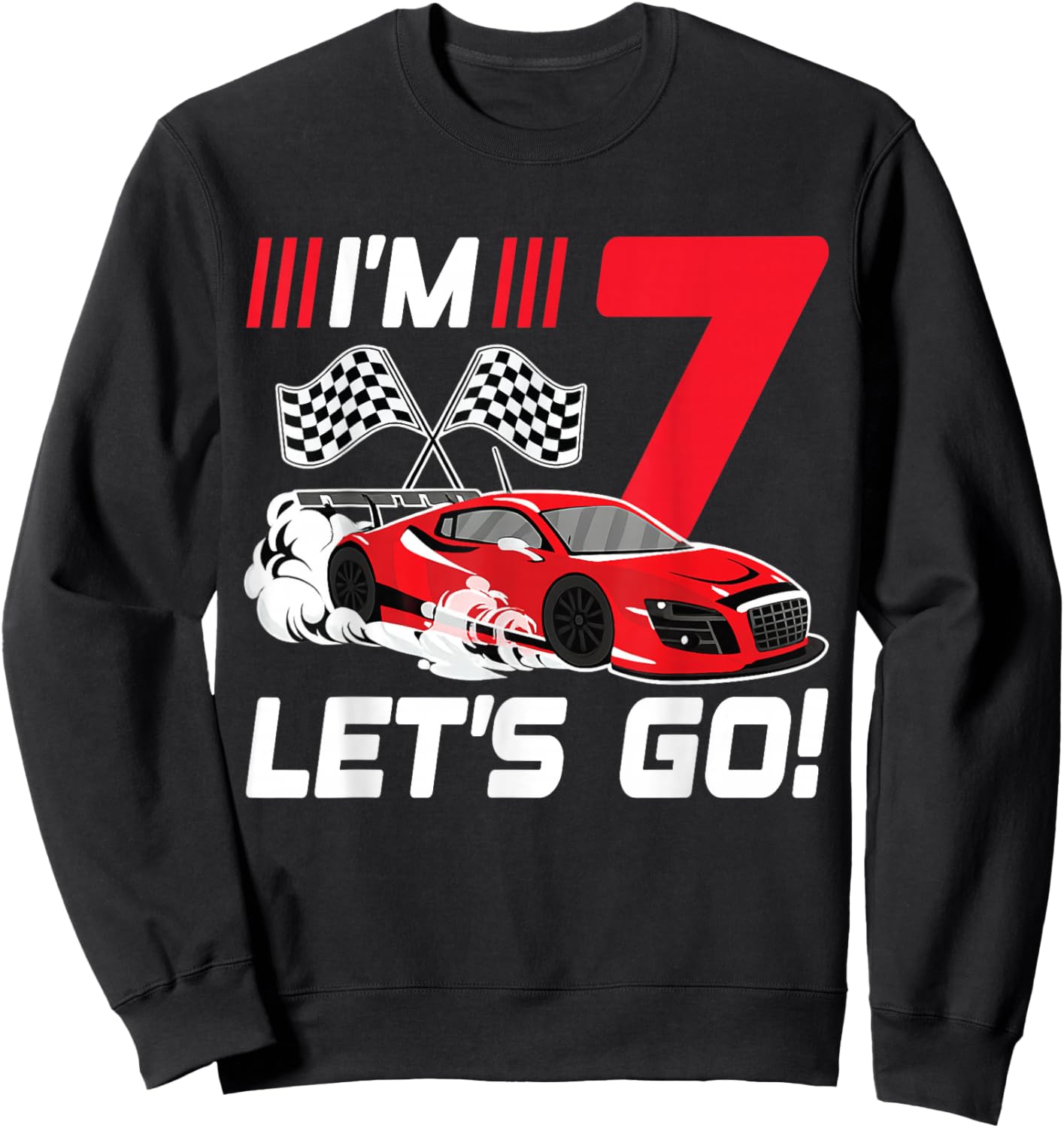 7 Year Old Race Car 7th Birthday Racecar Racing Boy Sweatshirt - Sweatshirt | Black