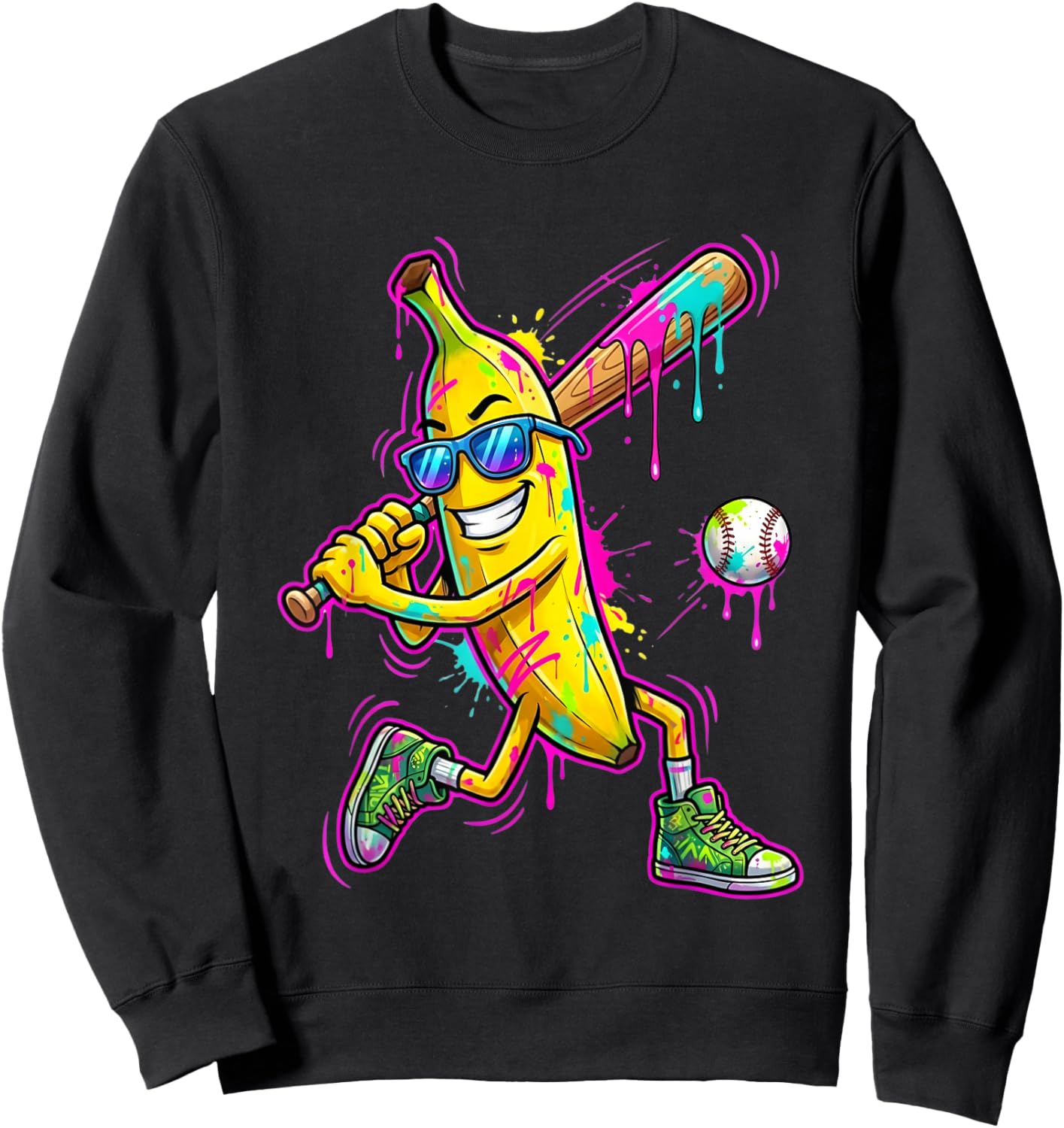 Funny Banana Men Women Kids Youth Drip Ice Cream Sweatshirt - Sweatshirt | Black