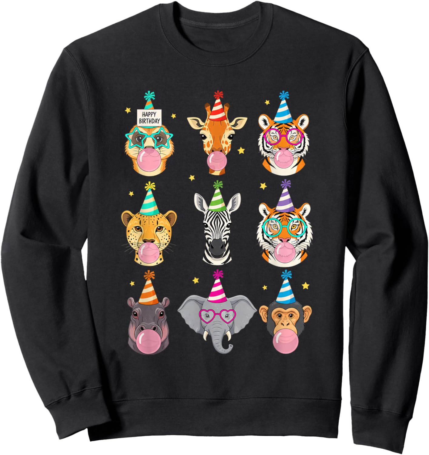 Happy Birthday Jungle Animals Bubble Gum Party for Kids Sweatshirt - Sweatshirt | Black