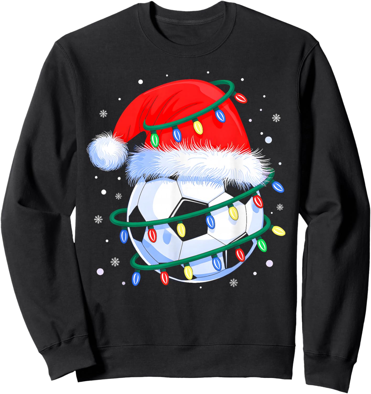 Funny Christmas Soccer Men Boys Santa Hat Xmas Tree Lights Sweatshirt - Sweatshirt | Black