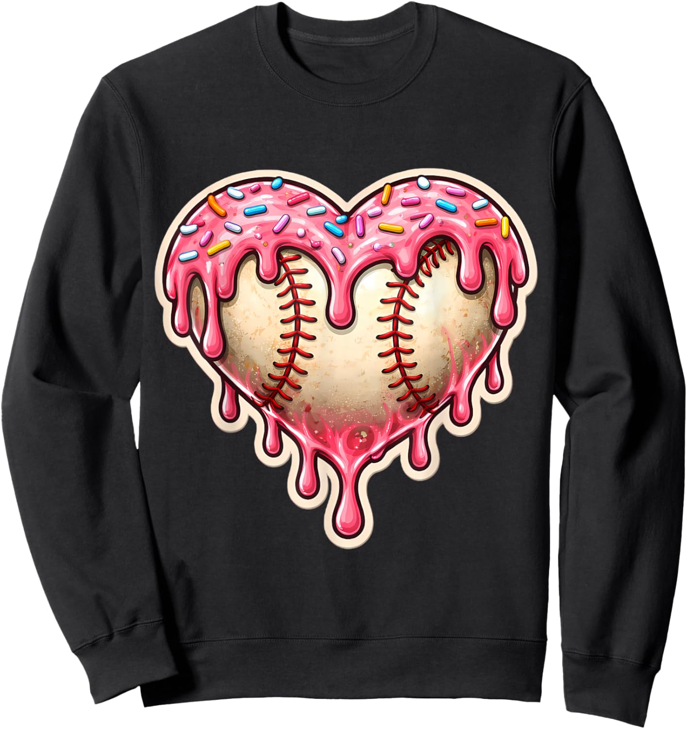 Melting Baseball Drip Heart Softball Player Lover Ice Cream Sweatshirt - Sweatshirt | Black