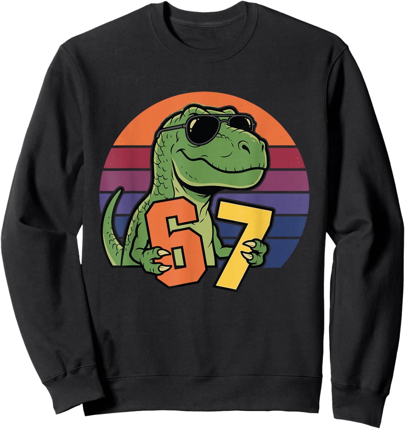 Cool Dino 67 Retro Sunset Cartoon Sweatshirt - Sweatshirt | Black