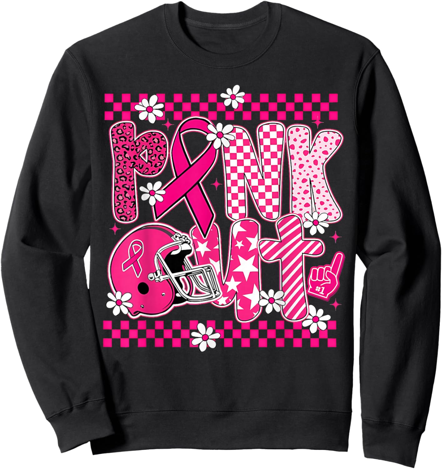 Pink Out Cheer Football Pink Ribbon Breast Cancer Awareness Sweatshirt - Sweatshirt | Black