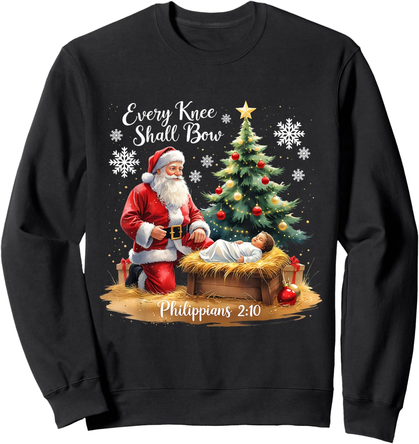Every Knee Shall Bow Philippians 2:10 Christmas Design Sweatshirt - Sweatshirt | Black
