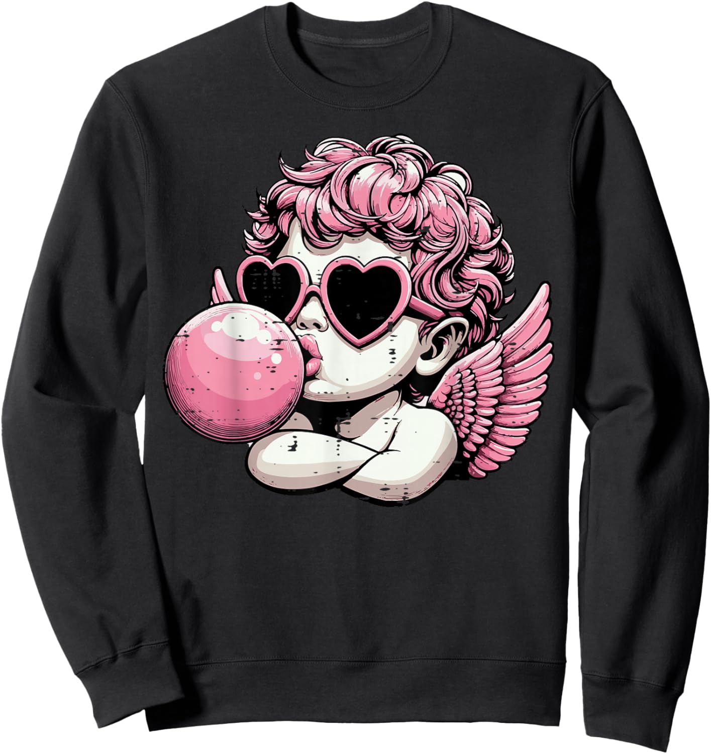 Valentines Day Cupid Bubblegum Retro Cherub Women Girls Kids Sweatshirt - Sweatshirt | Black