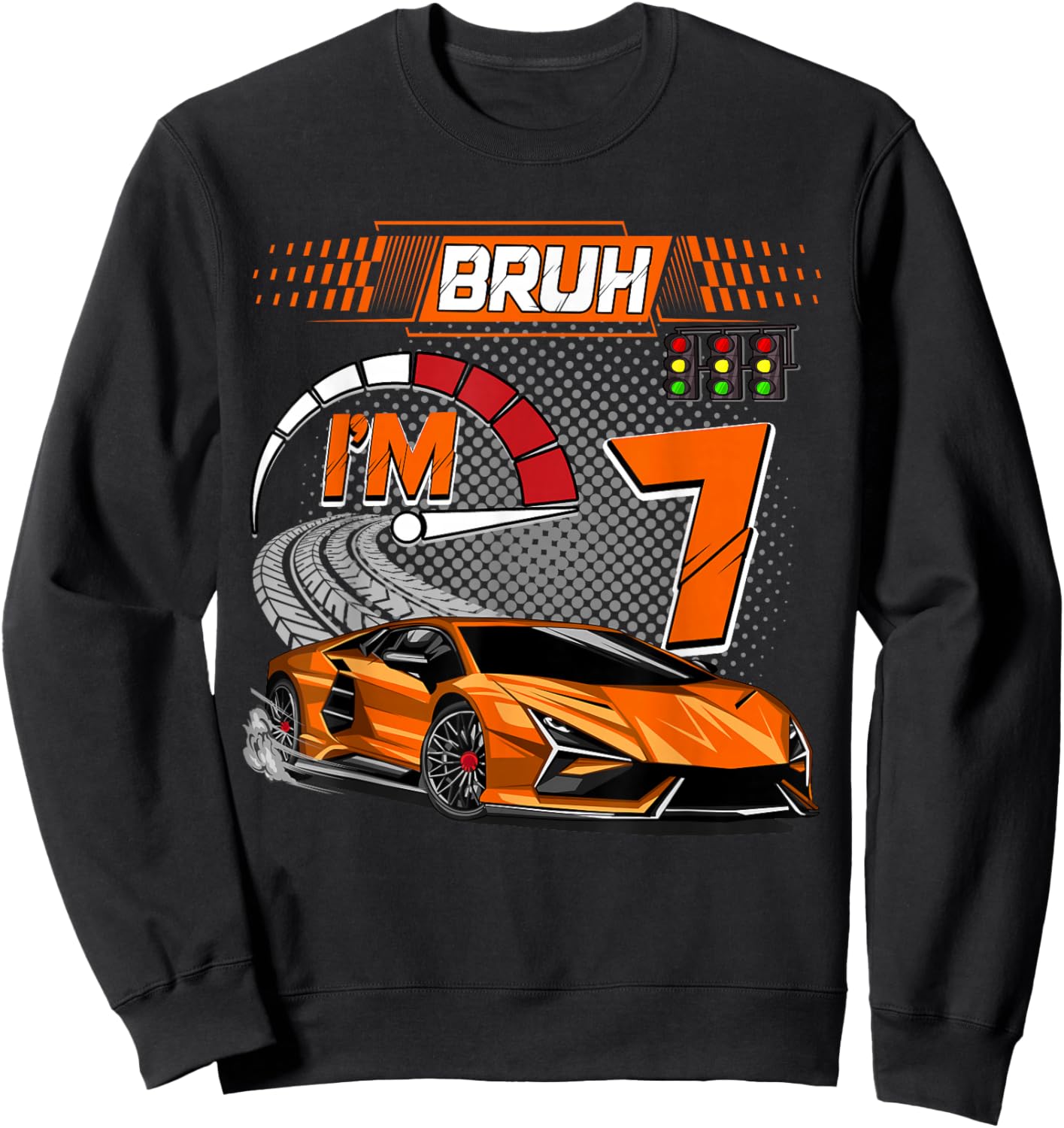 7th Birthday Bruh Racing Car Party Outfit 7 Year Old Boys Sweatshirt - Sweatshirt | Black