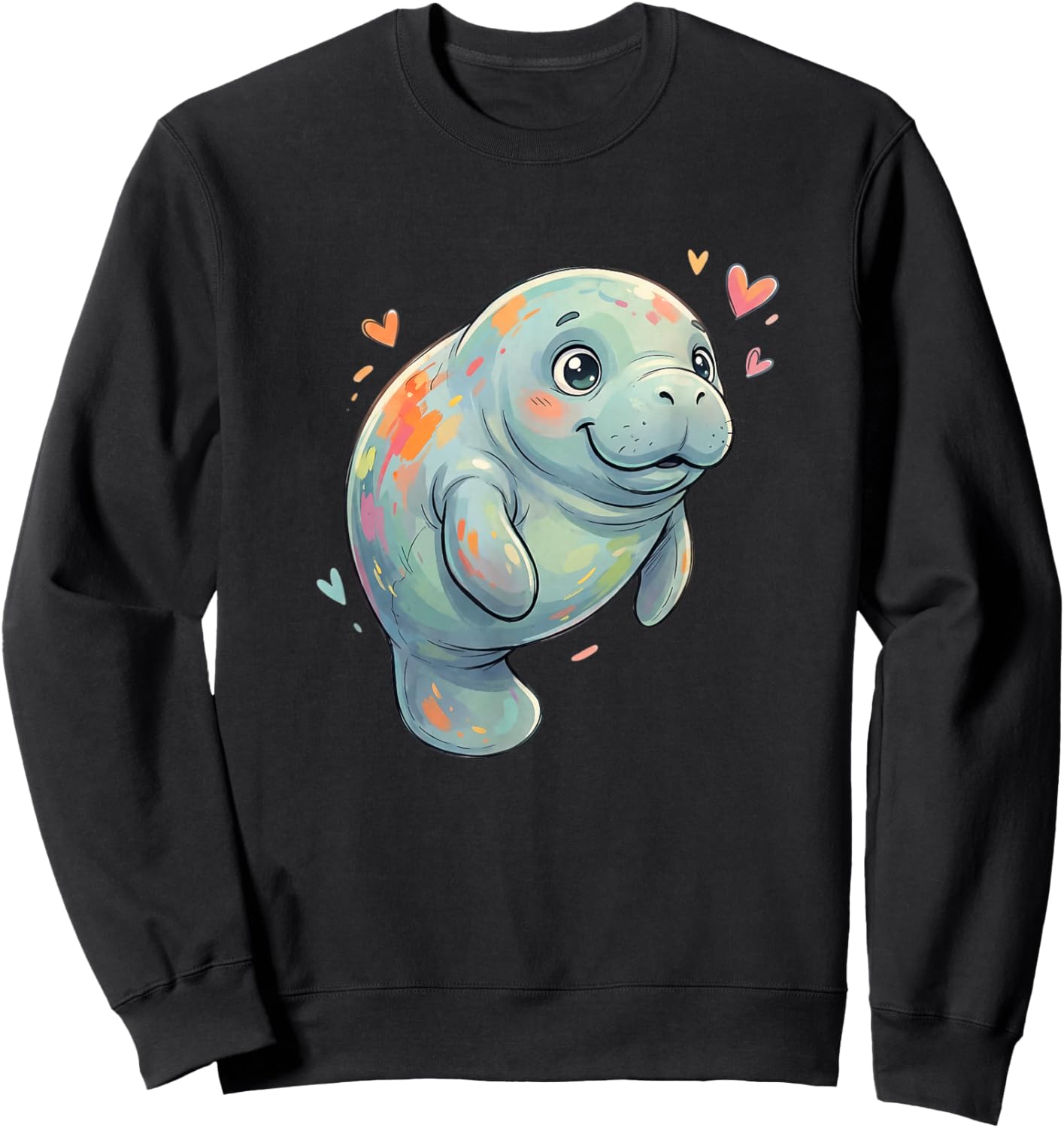 Adorable Colorful Manatee with Hearts Lovers Sweatshirt - Sweatshirt | Black