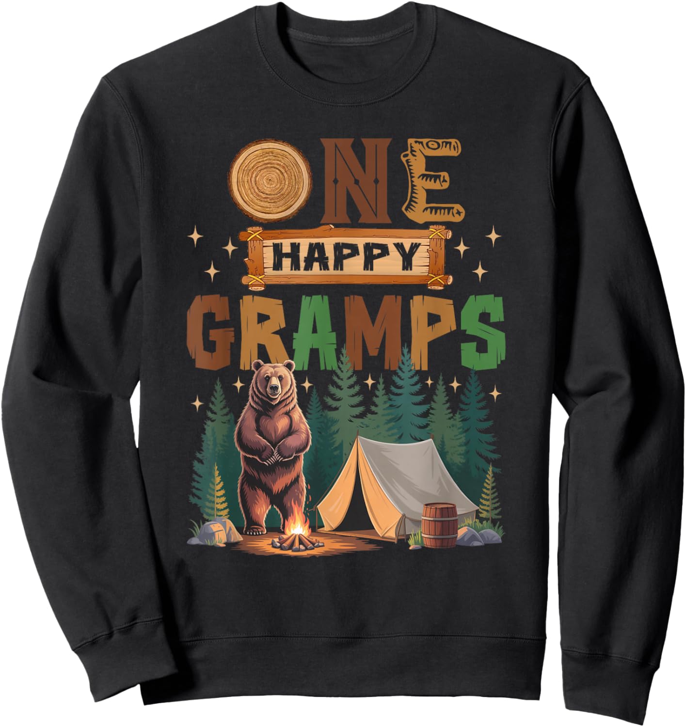 One Happy Gramps Camper 1St Birthday Camping Bear Sweatshirt - Sweatshirt | Black