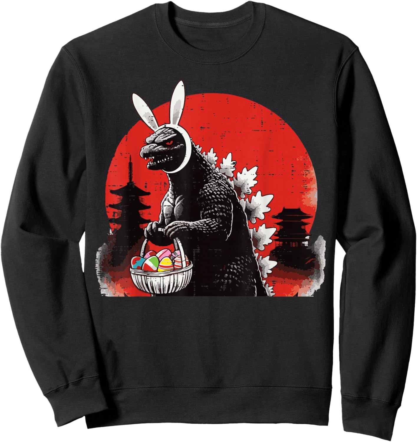 Easter Japanese Monster Bunny Ears Eggs Kaiju Men Women Kids Sweatshirt - Sweatshirt | Black