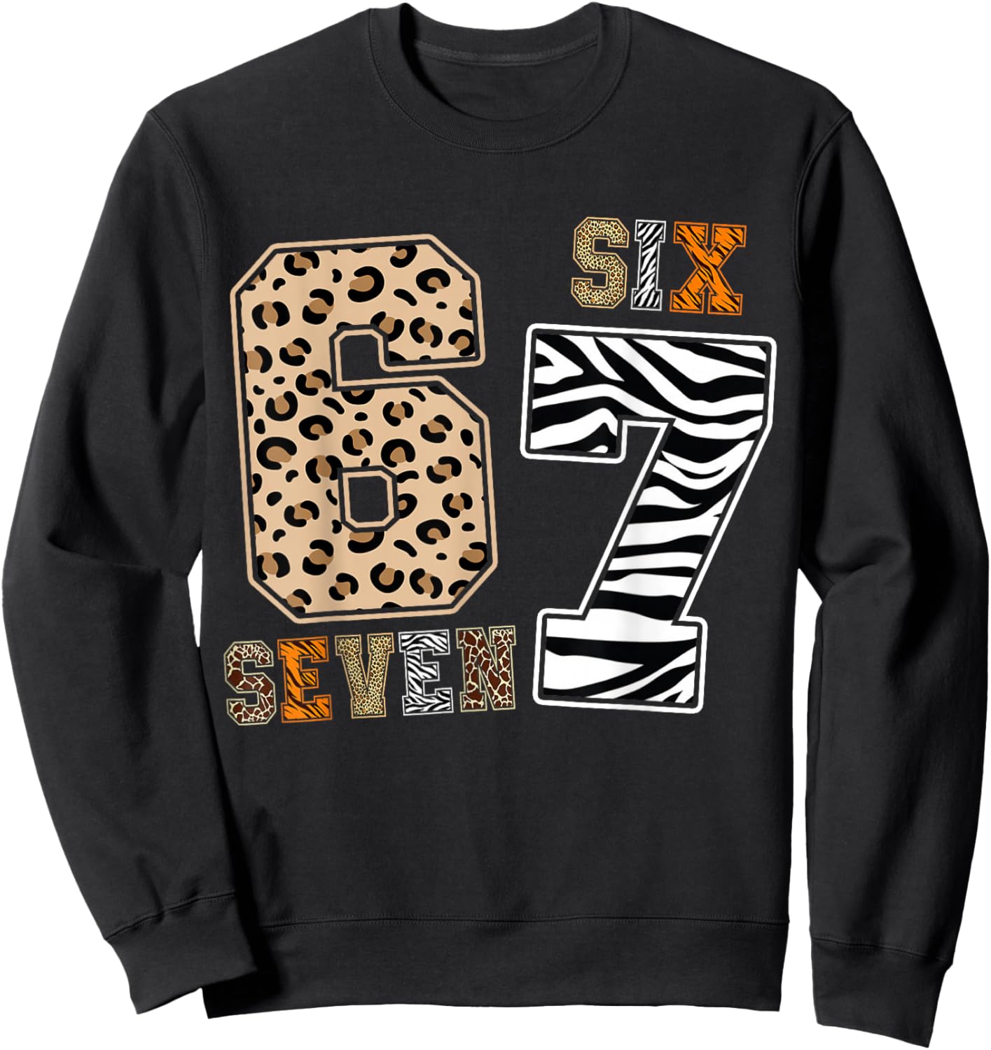 Six Seven Animal Print Kids Clothes Zoo 67 Meme Boys Girls Sweatshirt - Sweatshirt | Black