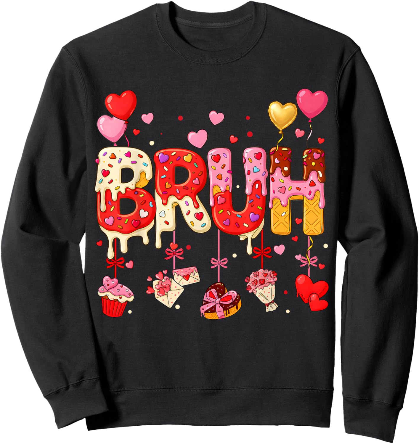 Boy Bruh Meme Valentines Day Drip Ice Cream Kids Hearts Girl Sweatshirt - Sweatshirt | Black