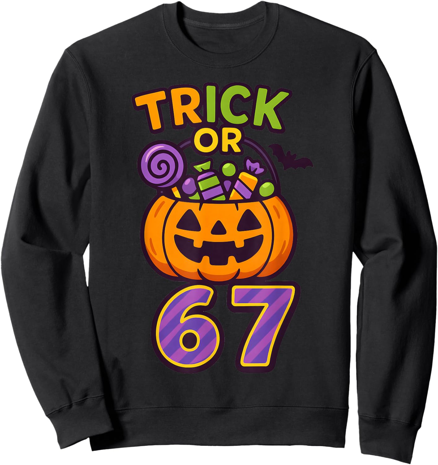Funny 67 Halloween Trick Or Treat Pumpkin Boys Six Seven Sweatshirt - Sweatshirt | Black